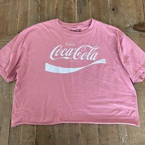 Coca-Cola Graphic Tee Cropped Pink Coke Top Large